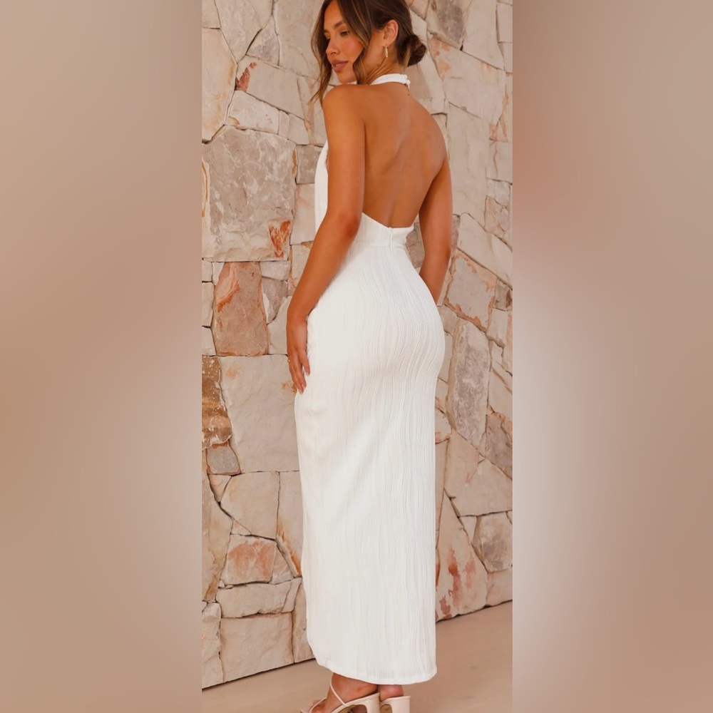 Elegant White Halter Maxi Dress - Picture 5 of 13